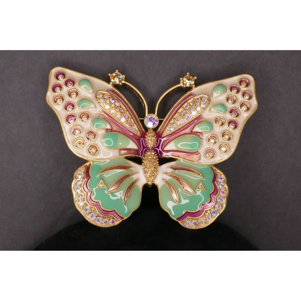 Signed KJL Colorful Crystal & Enamel Gold Plated Butterfly Brooch